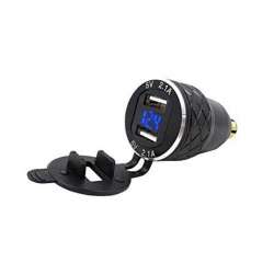 Interphone Adaptateur DIN Double USB 12V Alu + indicateur voltmètre