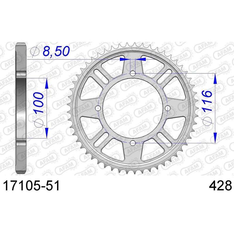 DC AFAM Couronne Aluminium 428 S/C (51 dents)