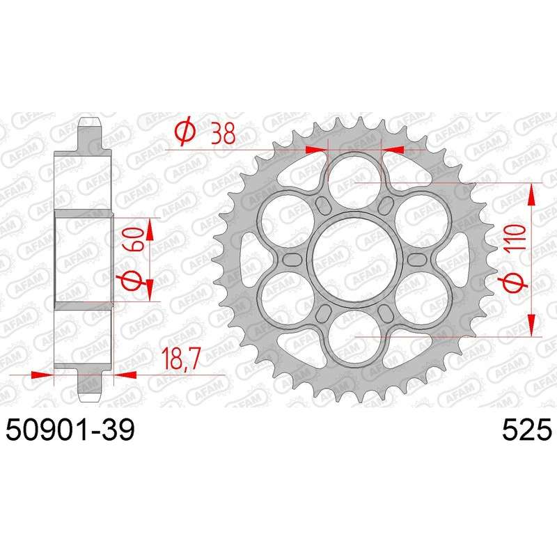 DC AFAM Couronne Inox 525 (39 dents)