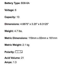YUASA BATTERIE B38-6A 6V/8A