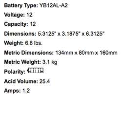 YUASA BATTERIE YB12AL-A2