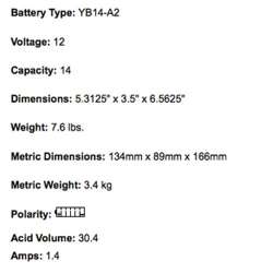YUASA BATTERIE YB14-A2