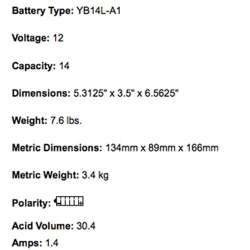 YUASA BATTERIE YB14L-A1