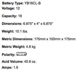 YUASA BATTERIE YB16CL-B
