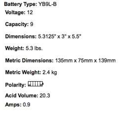 YUASA BATTERIE YB9L-B