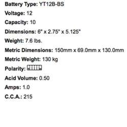 YUASA BATTERIE YT12B-BS