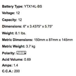 YUASA BATTERIE YTX14L-BS