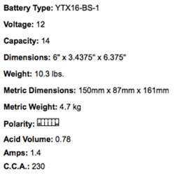 YUASA BATTERIE YTX16-BS-1