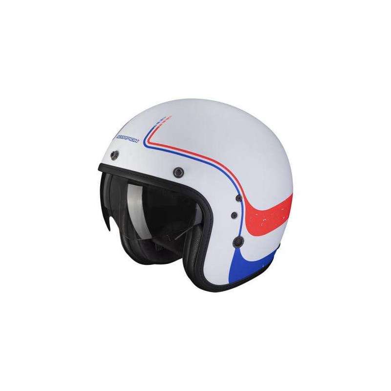 Casque Jet SCORPION BELFAST EVO SOUL -Blanc Mat-Bleu-Rouge