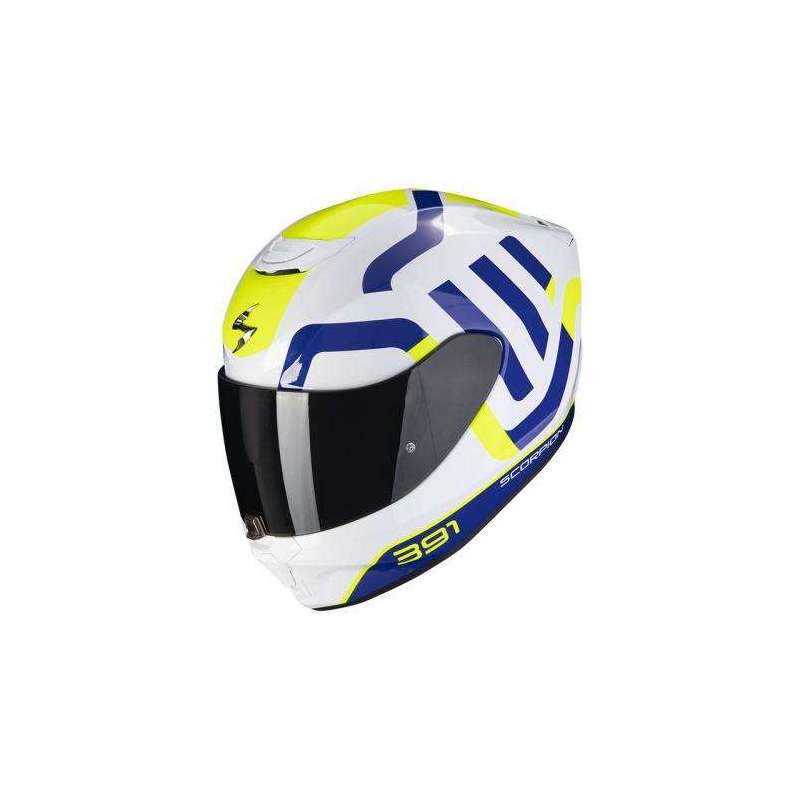 Casque SCORPION EXO-391 AROK Blanc-Bleu-Jaune Fluo