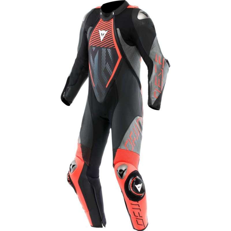 Combinaison en cuir perf. 1 pcs Audax D-Zip noir-fluo rouge