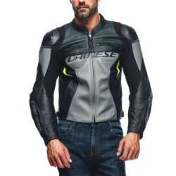 Veste en cuir Racing 4 gris-noir