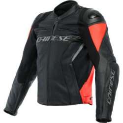 Veste en cuir Racing 4 noir-fluo rouge