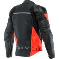 Veste en cuir Racing 4 noir-fluo rouge