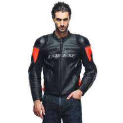 Veste en cuir Racing 4 noir-fluo rouge