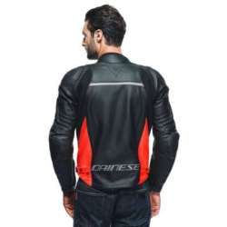 Veste en cuir Racing 4 noir-fluo rouge