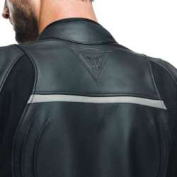 Veste en cuir Racing 4 noir-fluo rouge