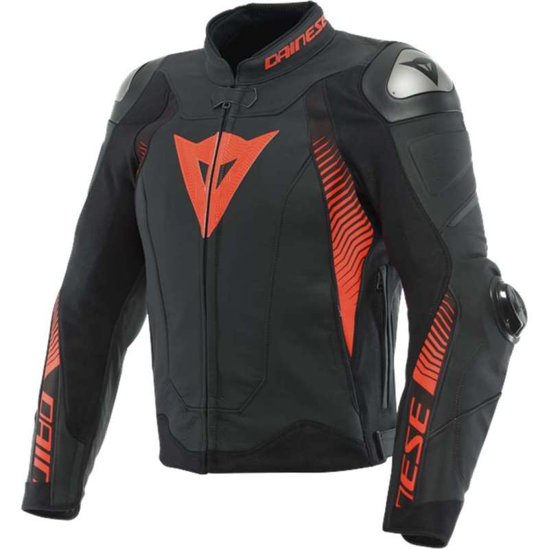 Veste en cuir Super Speed 4 noir mat, rouge fluo