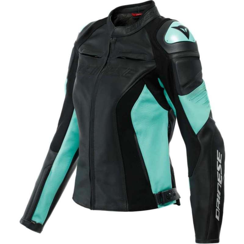 Veste Cuir Femmes Racing 4 noir-turquoise