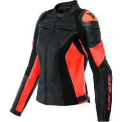 Veste Cuir Femmes Racing 4 noir-fluo rouge