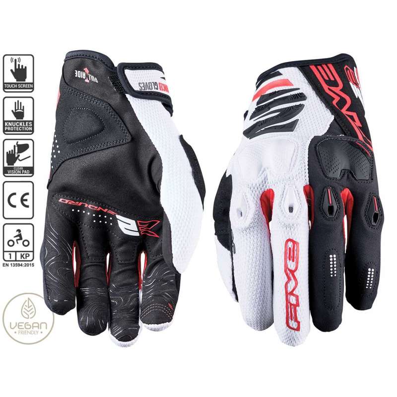 Five-Handschuhe E2 Weiß/Schwarz/Rot