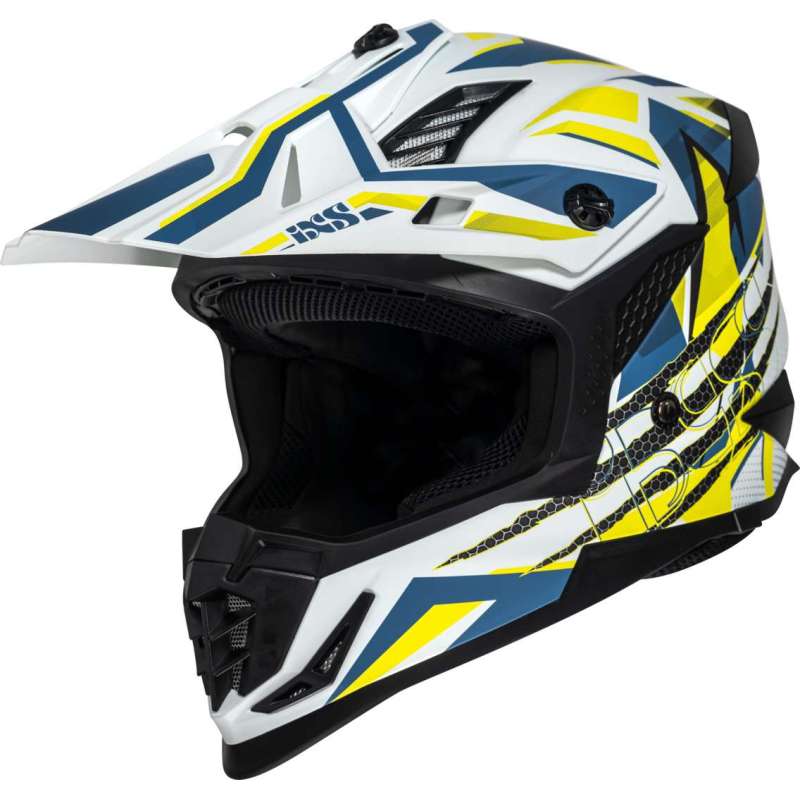 Motocross Helm iXS363 2.0 weiß matt blau gelb fluo