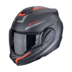 Casque Modulable SCORPION EXO-TECH EVO CARBONE COSY Noir mat-Rouge