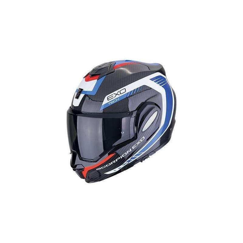 Casque Modulable SCORPION EXO-TECH EVO CARBONE COSY Noir-Bleu-Rouge