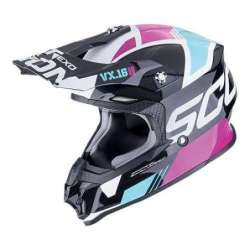 Casque Cross SCORPION VX-16 EVO AIR ANALOG Noir Métal-Bleu-Rose