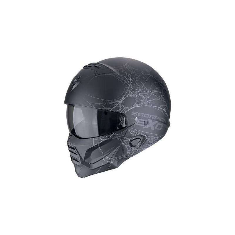 Modulohelm SCORPION EXO-COMBAT II SPIDERWEB Mattschwarz-Silber