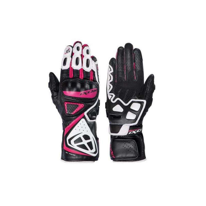 Handschuhe Ixon Lady GP5 AIR Ziegenleder Sommer Schwarz Weiß Fushia