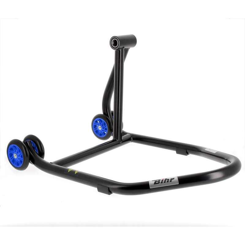 Béquille de stand monobras droite BIHR Home Track noir mat roues bleu